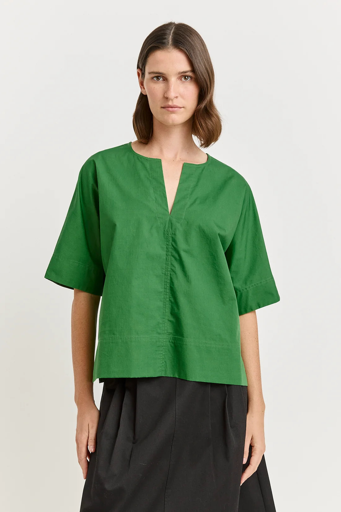 Poplin Split Neck Top