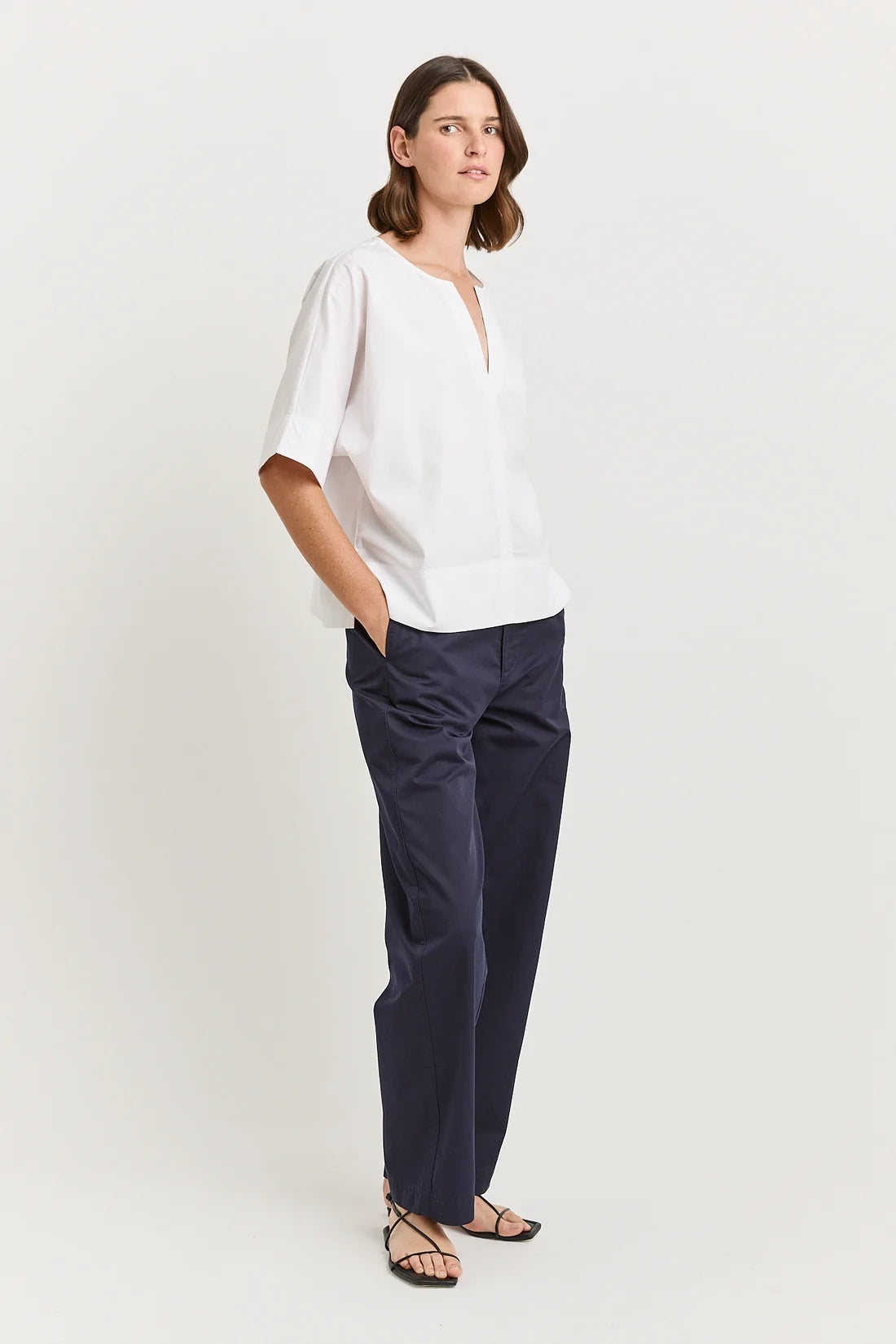 Poplin Split Neck Top