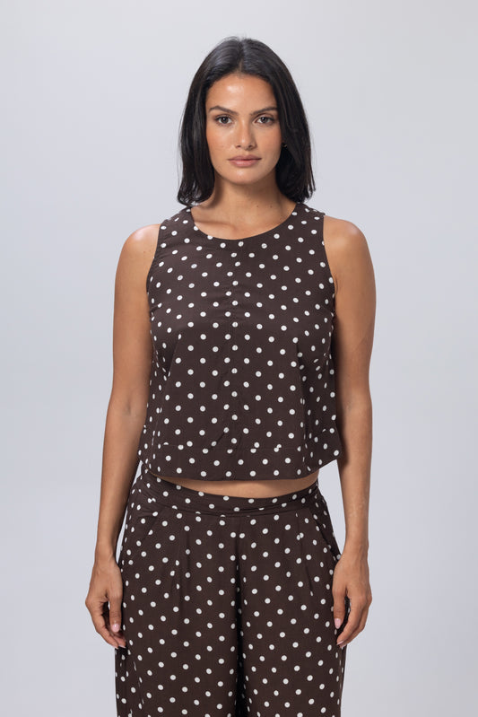 Mae Top Espresso Polka Dot