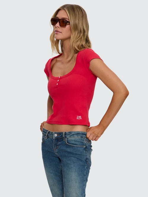 Rib Portrait Neck Henley Tee