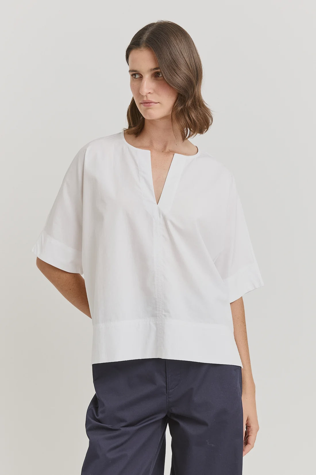 Poplin Split Neck Top