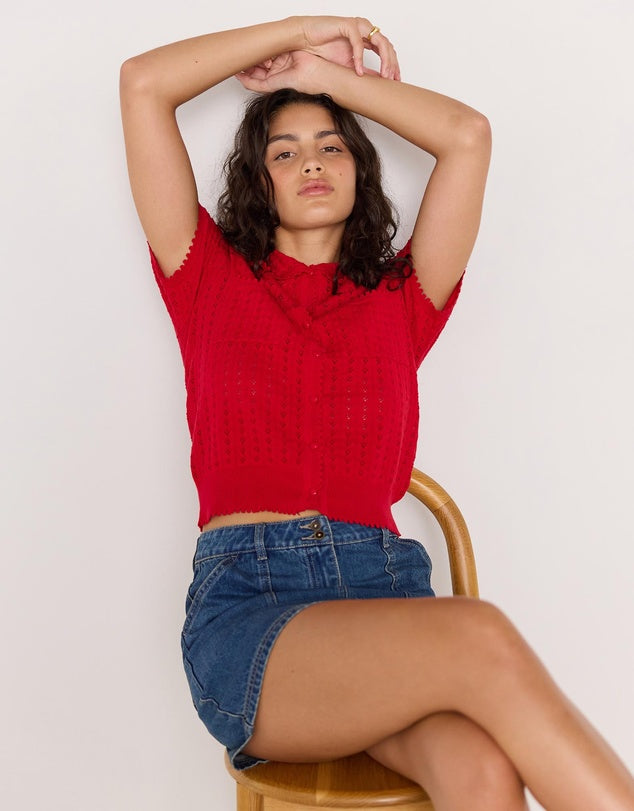 Lila Pointelle Knit Tee