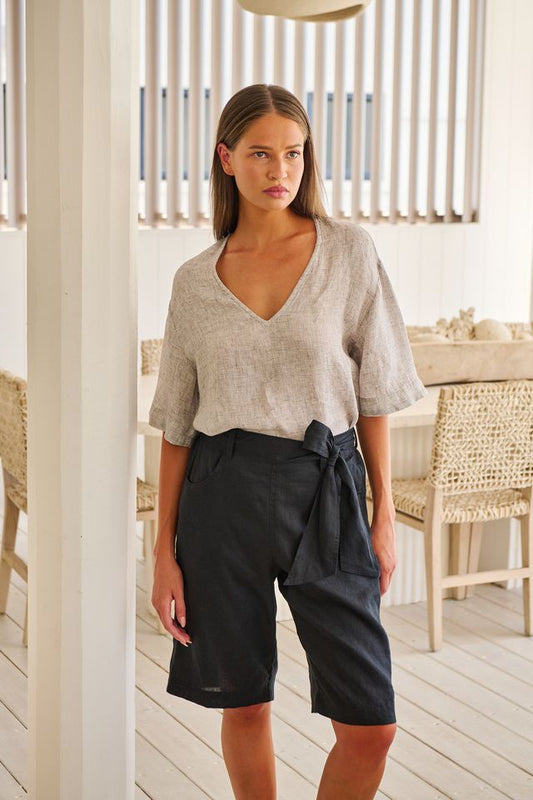 GA683 Linen V-Neck Top